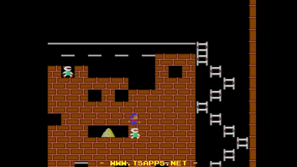 右の金塊へはロボットの頭に乗って落とし穴を落下