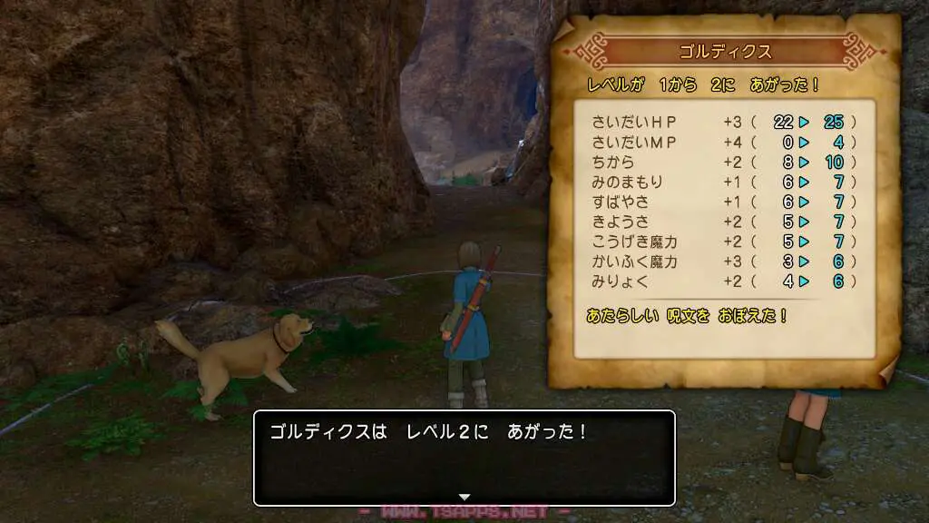 洞窟の途中でレベル2に上がりました