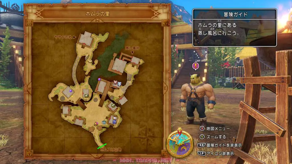 結構広いホムラの里。蒸し風呂屋は北東です。