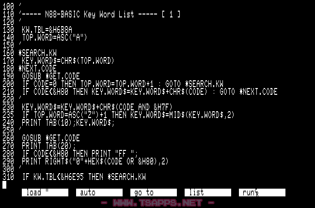 PC-Techknow8801掲載の中間言語テーブル取得プログラム