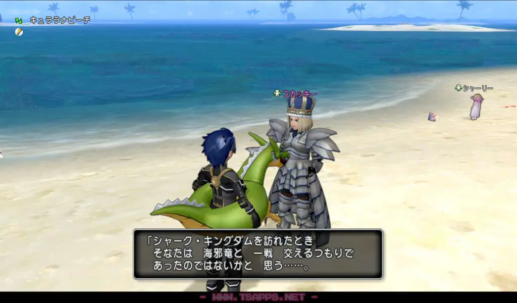 人間姿のフカキングに話しかけて海邪竜との12人同盟バトルへ